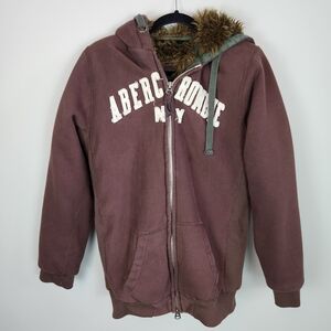 Abercrombie & Fitch Y2K Wolf Jaw Jacket Hoodie Hooded Sweatshirt FauxFur Sherpa